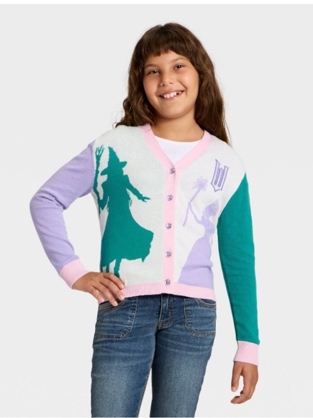 NWT- XL Girls' Wicked Elphaba & Glinda
Button-Up Cardigan 
2 Small Spots